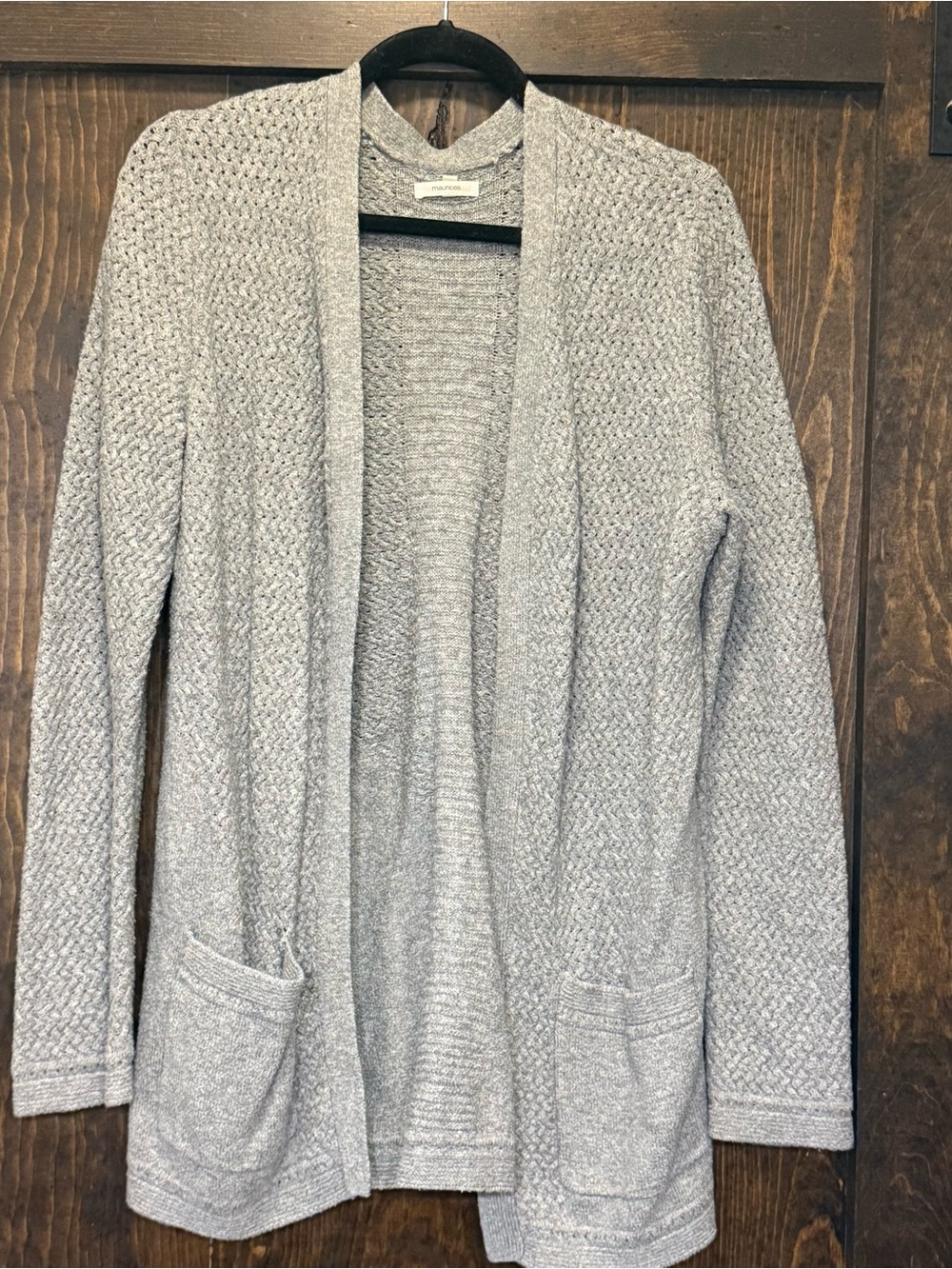 Maurices Light Gray Open-Front Knit Cardigan